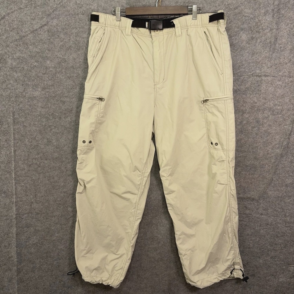 VTG Old Navy Paratrooper Cargo Pants Mens Sz L Cream Beige Baggy Wide Leg Y2K